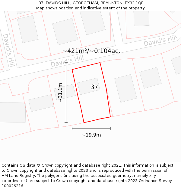 37, DAVIDS HILL, GEORGEHAM, BRAUNTON, EX33 1QF: Plot and title map