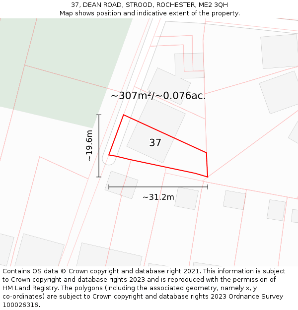 37, DEAN ROAD, STROOD, ROCHESTER, ME2 3QH: Plot and title map