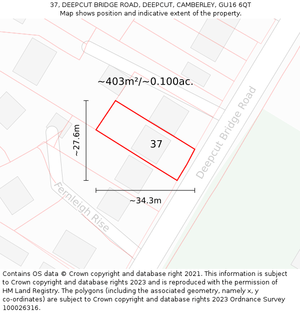 37, DEEPCUT BRIDGE ROAD, DEEPCUT, CAMBERLEY, GU16 6QT: Plot and title map