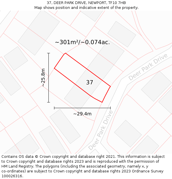 37, DEER PARK DRIVE, NEWPORT, TF10 7HB: Plot and title map