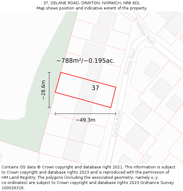 37, DELANE ROAD, DRAYTON, NORWICH, NR8 6DL: Plot and title map