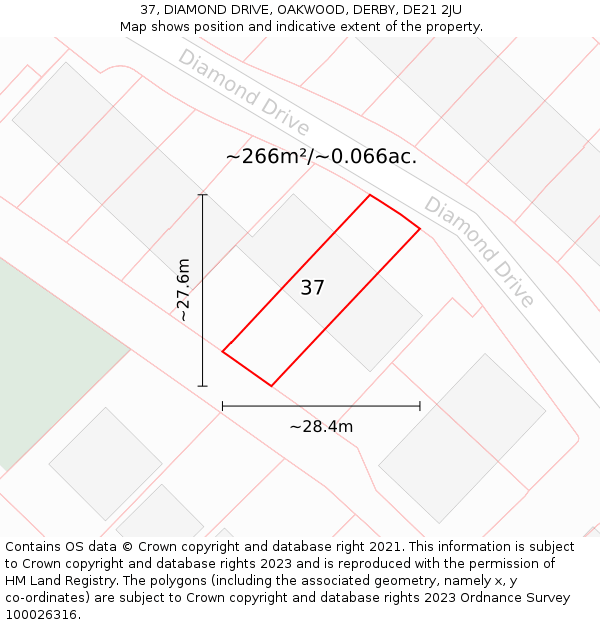 37, DIAMOND DRIVE, OAKWOOD, DERBY, DE21 2JU: Plot and title map