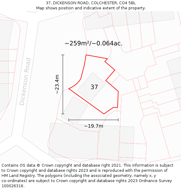 37, DICKENSON ROAD, COLCHESTER, CO4 5BL: Plot and title map