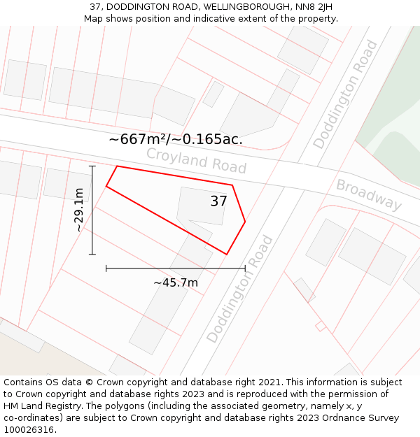 37, DODDINGTON ROAD, WELLINGBOROUGH, NN8 2JH: Plot and title map