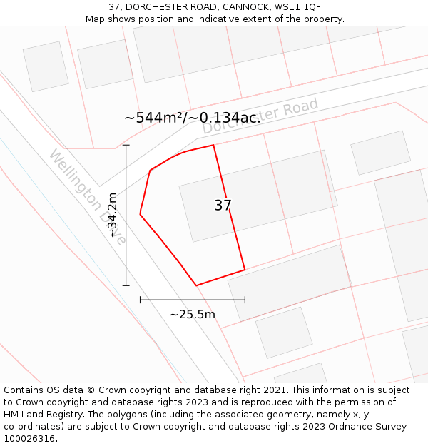 37, DORCHESTER ROAD, CANNOCK, WS11 1QF: Plot and title map