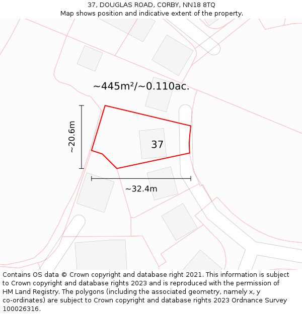 37, DOUGLAS ROAD, CORBY, NN18 8TQ: Plot and title map