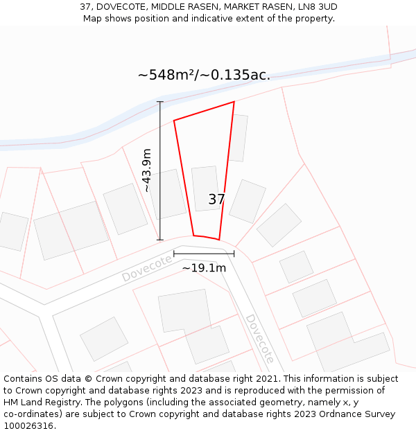 37, DOVECOTE, MIDDLE RASEN, MARKET RASEN, LN8 3UD: Plot and title map