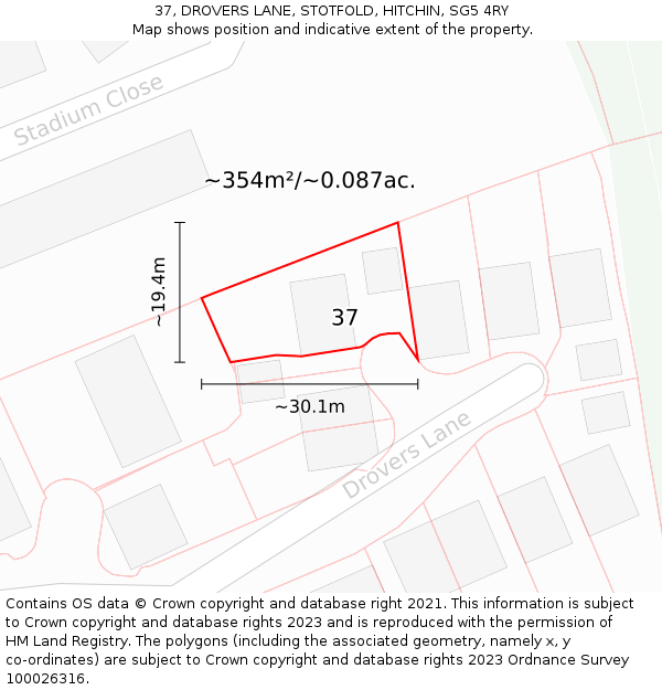 37, DROVERS LANE, STOTFOLD, HITCHIN, SG5 4RY: Plot and title map