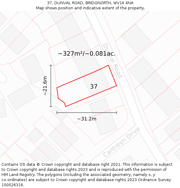 37, DUNVAL ROAD, BRIDGNORTH, WV16 4NA: Plot and title map