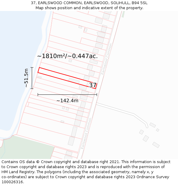 37, EARLSWOOD COMMON, EARLSWOOD, SOLIHULL, B94 5SL: Plot and title map