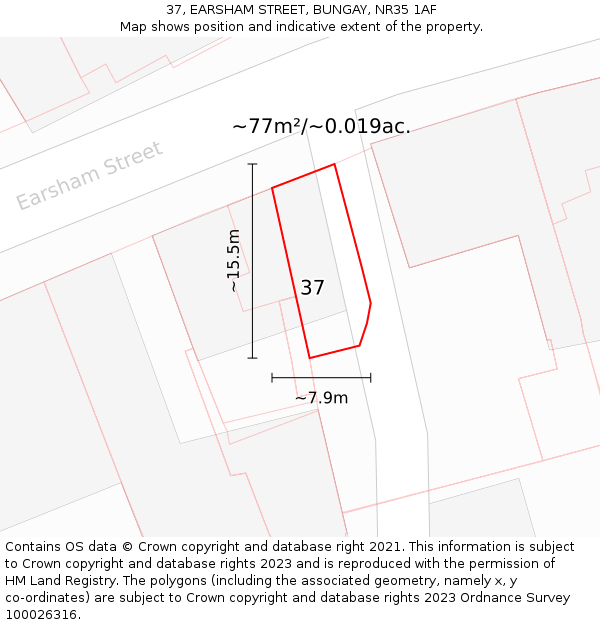 37, EARSHAM STREET, BUNGAY, NR35 1AF: Plot and title map