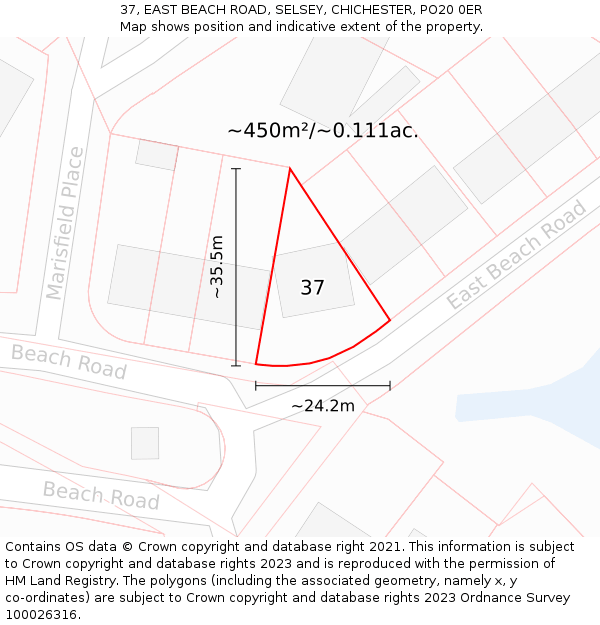 37, EAST BEACH ROAD, SELSEY, CHICHESTER, PO20 0ER: Plot and title map