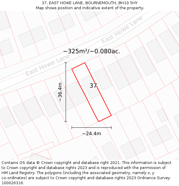 37, EAST HOWE LANE, BOURNEMOUTH, BH10 5HY: Plot and title map