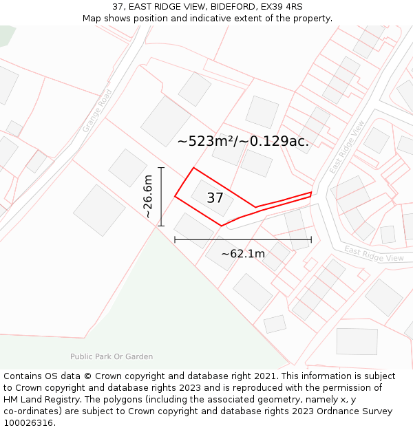 37, EAST RIDGE VIEW, BIDEFORD, EX39 4RS: Plot and title map