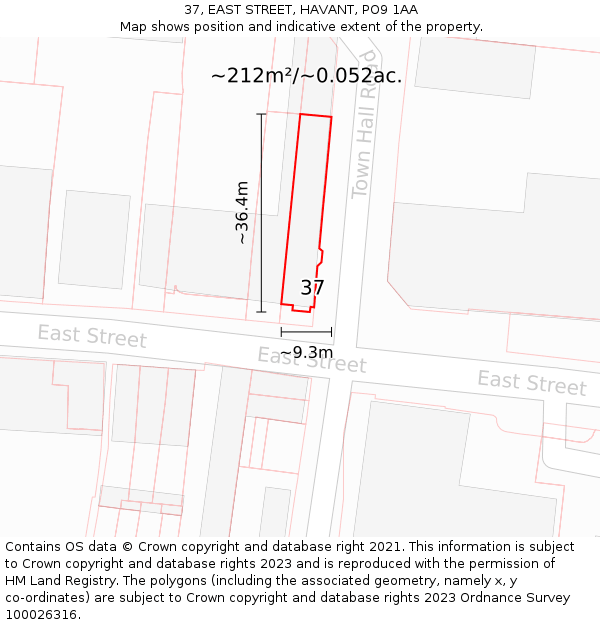 37, EAST STREET, HAVANT, PO9 1AA: Plot and title map