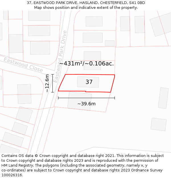 37, EASTWOOD PARK DRIVE, HASLAND, CHESTERFIELD, S41 0BD: Plot and title map