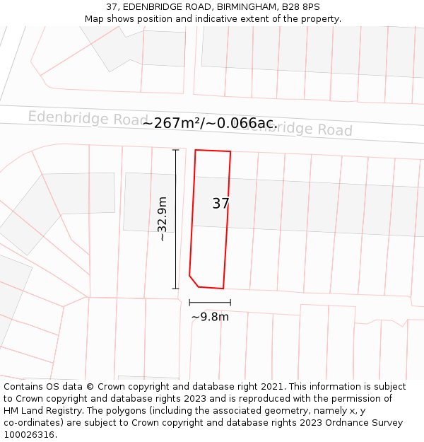 37, EDENBRIDGE ROAD, BIRMINGHAM, B28 8PS: Plot and title map