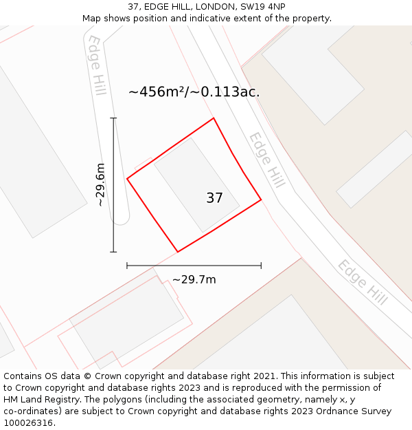 37, EDGE HILL, LONDON, SW19 4NP: Plot and title map