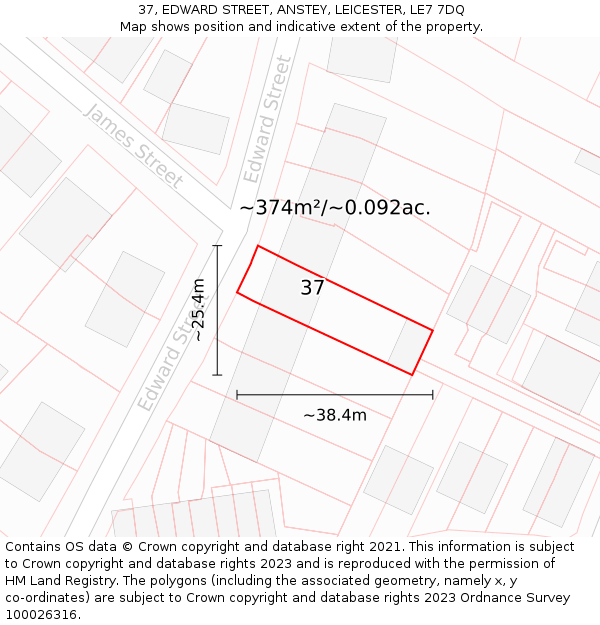 37, EDWARD STREET, ANSTEY, LEICESTER, LE7 7DQ: Plot and title map