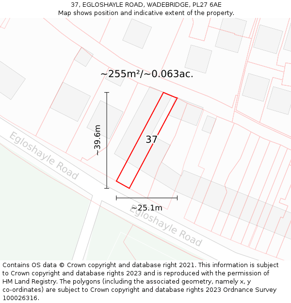 37, EGLOSHAYLE ROAD, WADEBRIDGE, PL27 6AE: Plot and title map