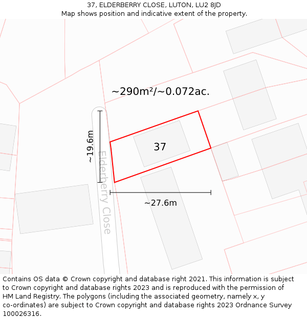 37, ELDERBERRY CLOSE, LUTON, LU2 8JD: Plot and title map