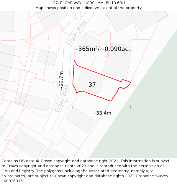 37, ELGAR WAY, HORSHAM, RH13 6RH: Plot and title map