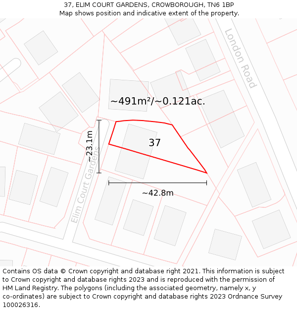 37, ELIM COURT GARDENS, CROWBOROUGH, TN6 1BP: Plot and title map