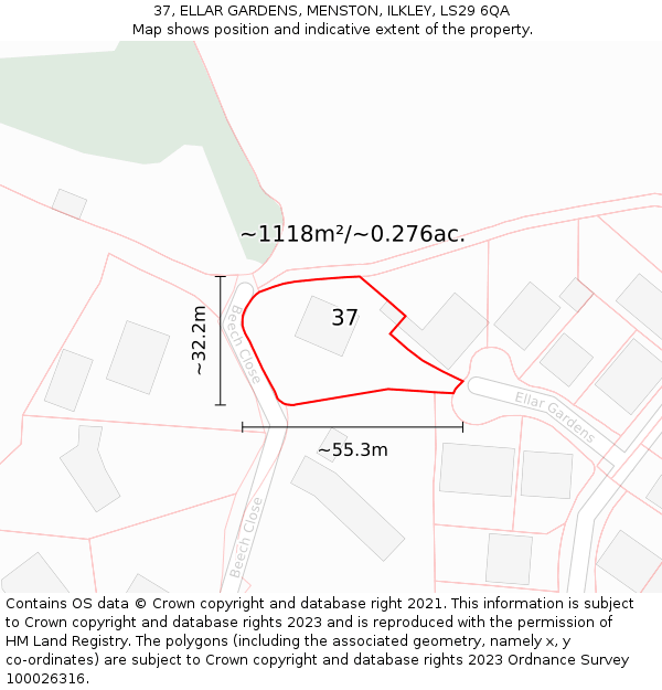 37, ELLAR GARDENS, MENSTON, ILKLEY, LS29 6QA: Plot and title map