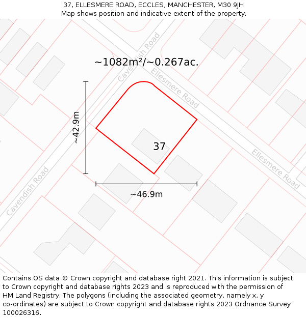 37, ELLESMERE ROAD, ECCLES, MANCHESTER, M30 9JH: Plot and title map