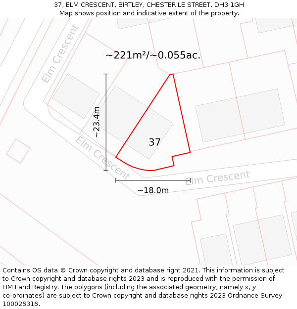 37, ELM CRESCENT, BIRTLEY, CHESTER LE STREET, DH3 1GH: Plot and title map