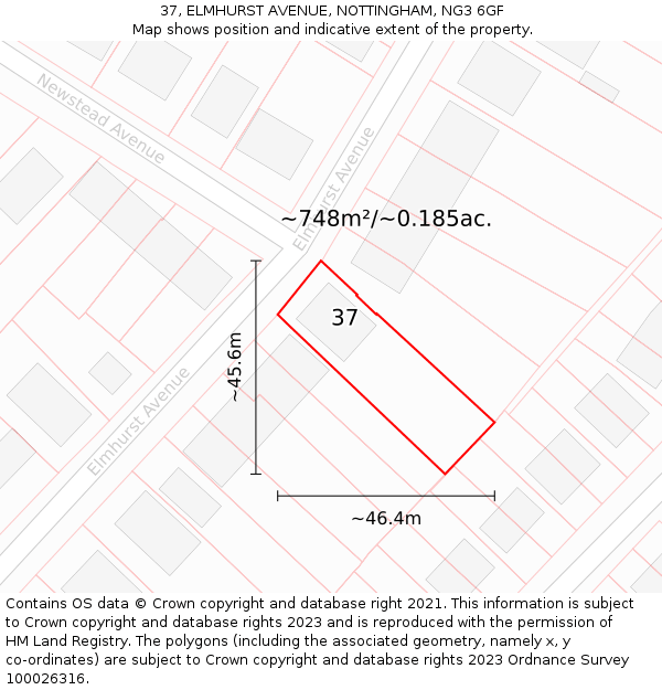 37, ELMHURST AVENUE, NOTTINGHAM, NG3 6GF: Plot and title map
