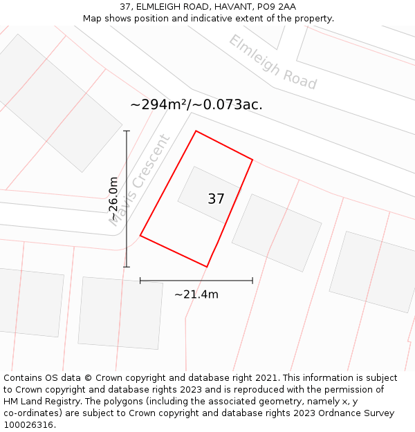 37, ELMLEIGH ROAD, HAVANT, PO9 2AA: Plot and title map