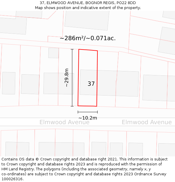 37, ELMWOOD AVENUE, BOGNOR REGIS, PO22 8DD: Plot and title map