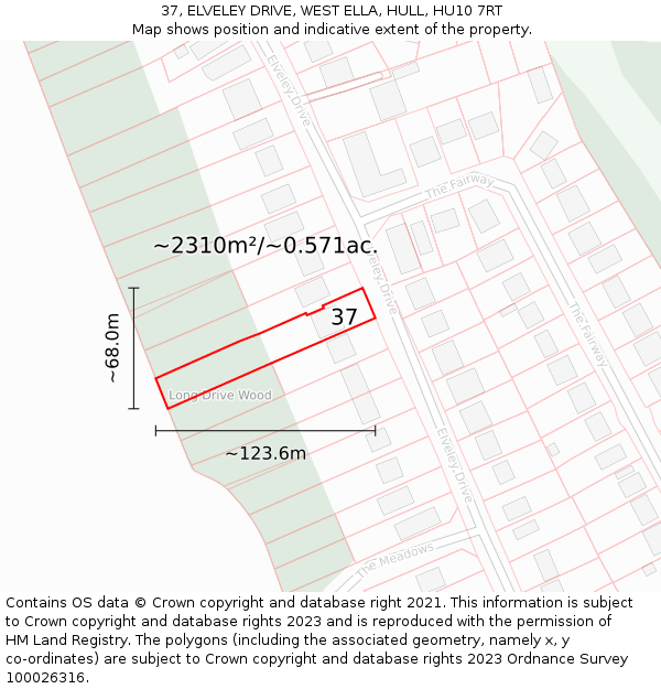 37, ELVELEY DRIVE, WEST ELLA, HULL, HU10 7RT: Plot and title map