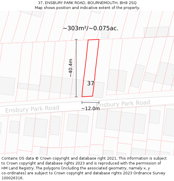 37, ENSBURY PARK ROAD, BOURNEMOUTH, BH9 2SQ: Plot and title map