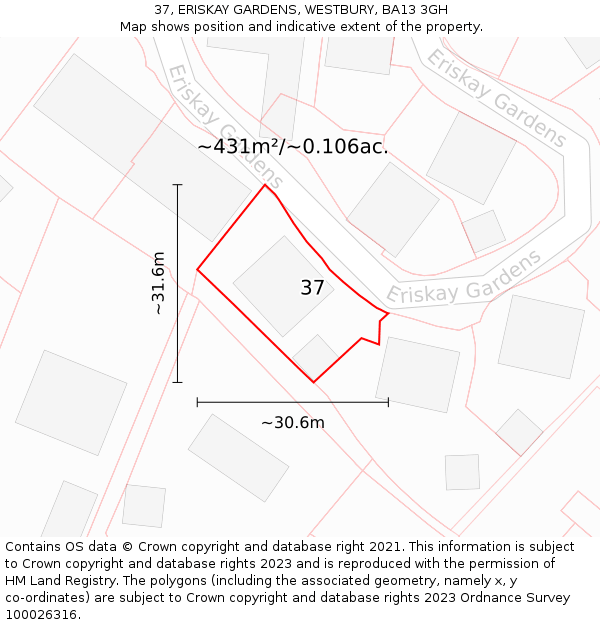 37, ERISKAY GARDENS, WESTBURY, BA13 3GH: Plot and title map