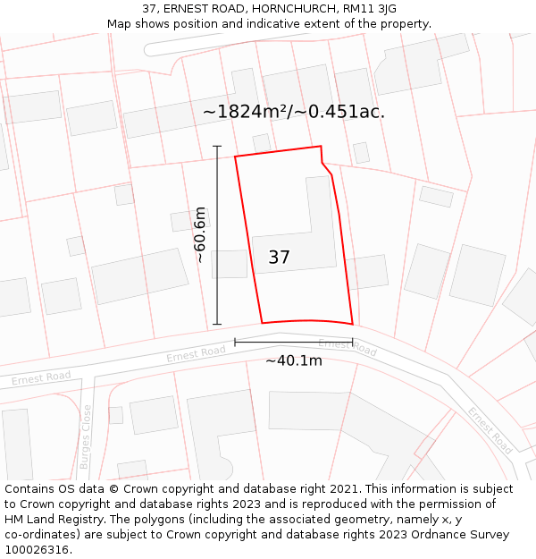 37, ERNEST ROAD, HORNCHURCH, RM11 3JG: Plot and title map