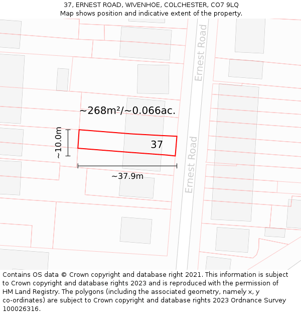 37, ERNEST ROAD, WIVENHOE, COLCHESTER, CO7 9LQ: Plot and title map