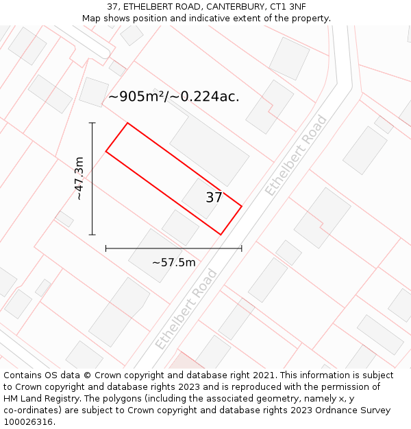 37, ETHELBERT ROAD, CANTERBURY, CT1 3NF: Plot and title map