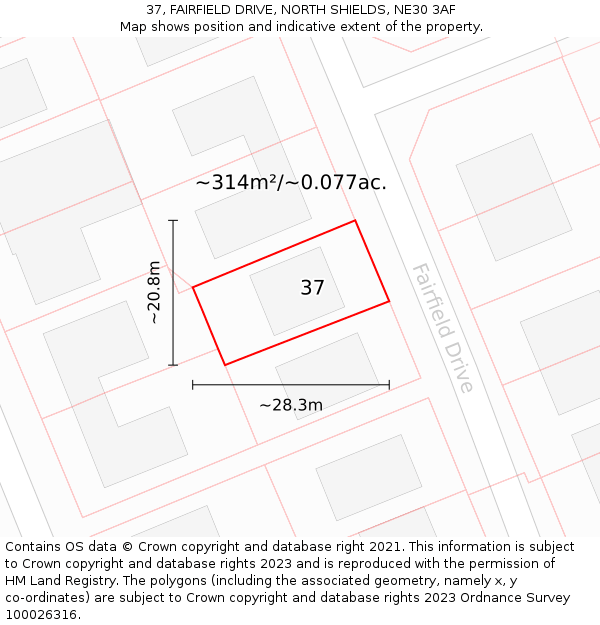 37, FAIRFIELD DRIVE, NORTH SHIELDS, NE30 3AF: Plot and title map