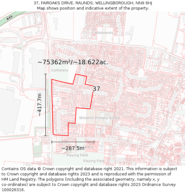 37, FAIROAKS DRIVE, RAUNDS, WELLINGBOROUGH, NN9 6HJ: Plot and title map