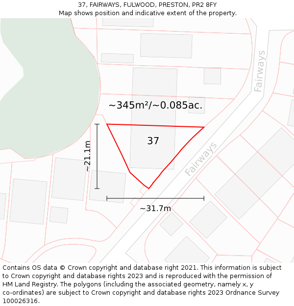 37, FAIRWAYS, FULWOOD, PRESTON, PR2 8FY: Plot and title map