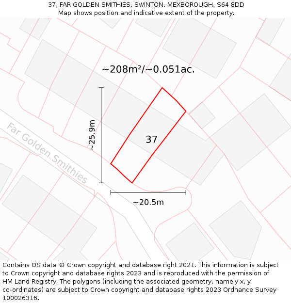 37, FAR GOLDEN SMITHIES, SWINTON, MEXBOROUGH, S64 8DD: Plot and title map