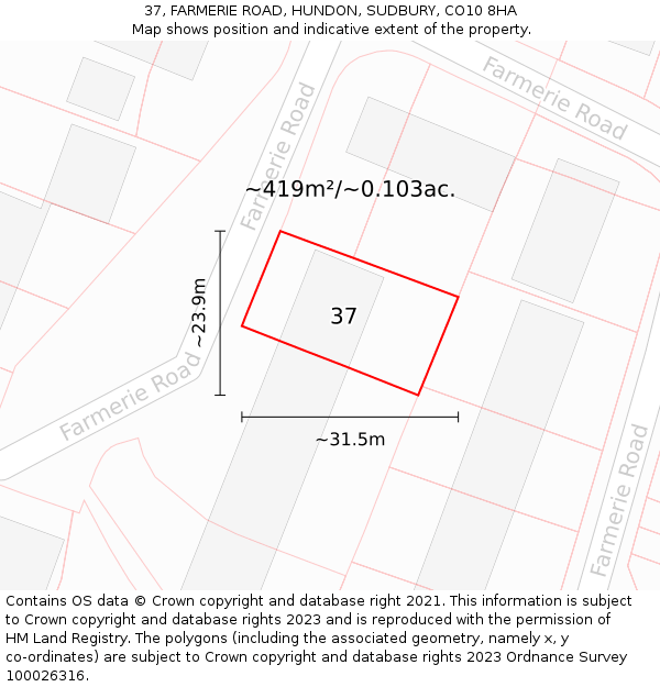 37, FARMERIE ROAD, HUNDON, SUDBURY, CO10 8HA: Plot and title map