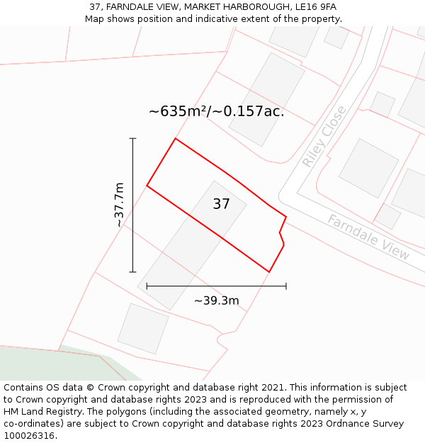 37, FARNDALE VIEW, MARKET HARBOROUGH, LE16 9FA: Plot and title map