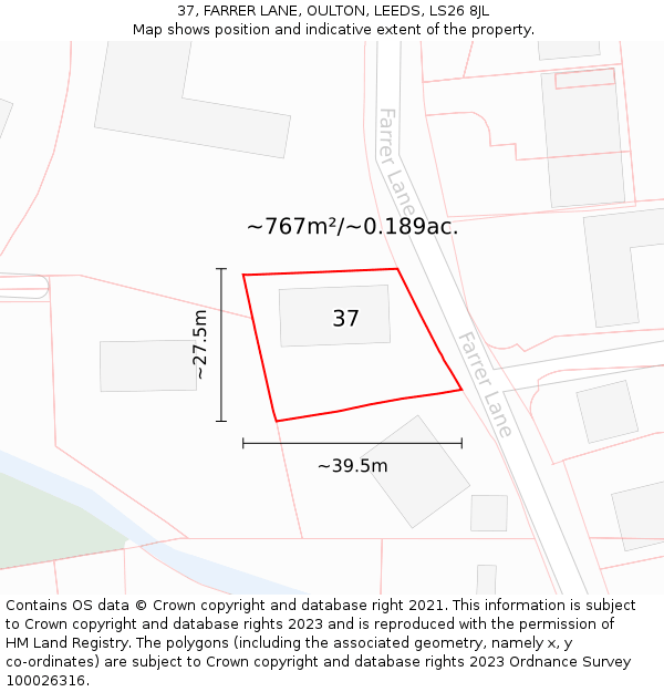 37, FARRER LANE, OULTON, LEEDS, LS26 8JL: Plot and title map