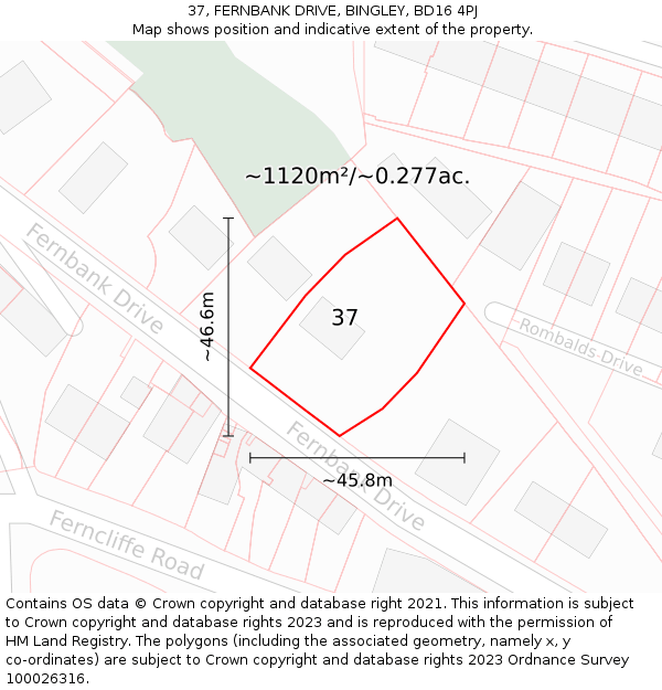 37, FERNBANK DRIVE, BINGLEY, BD16 4PJ: Plot and title map