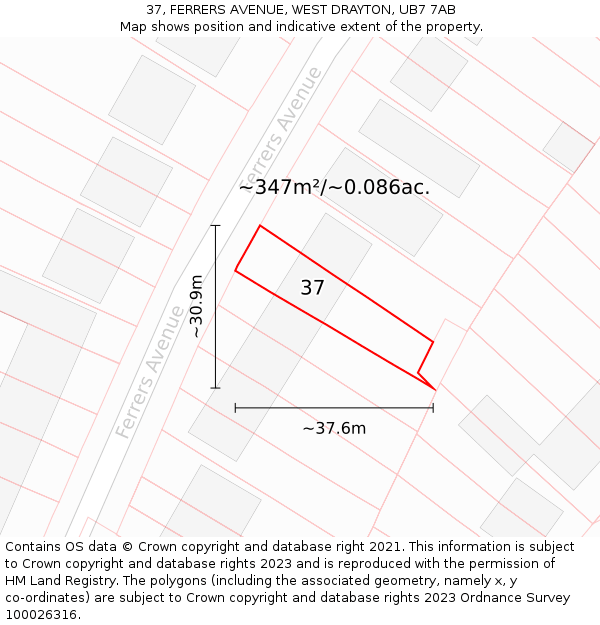 37, FERRERS AVENUE, WEST DRAYTON, UB7 7AB: Plot and title map