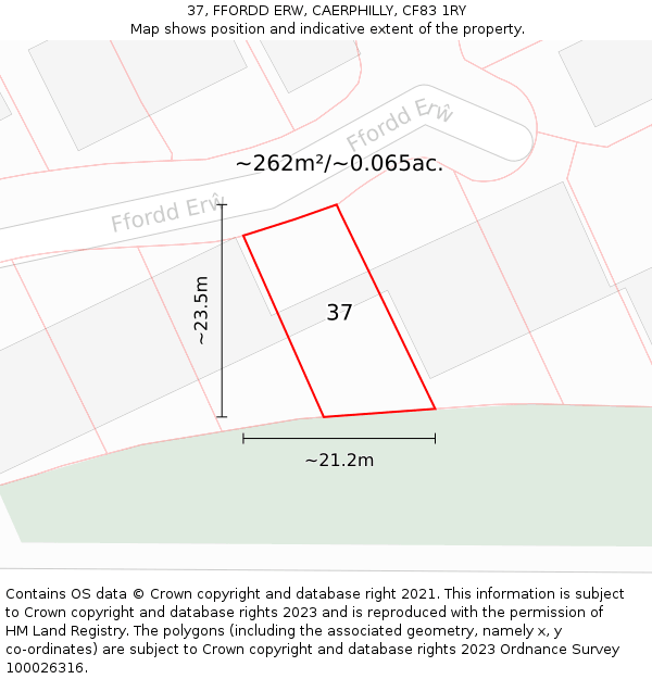 37, FFORDD ERW, CAERPHILLY, CF83 1RY: Plot and title map