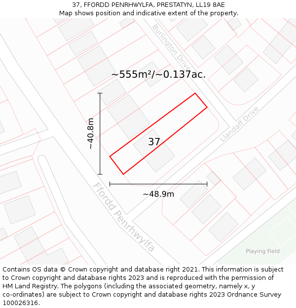37, FFORDD PENRHWYLFA, PRESTATYN, LL19 8AE: Plot and title map